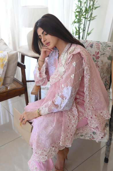 Stitched Pink Embroidered Slub Shirt + Culotte + Dupatta