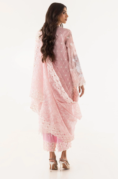 Stitched Pink Embroidered Slub Shirt + Culotte + Dupatta