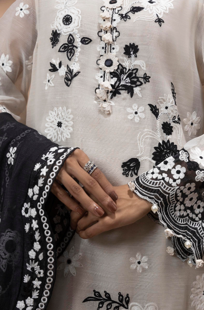 Stitched Beige & Black Embroidered Shirt