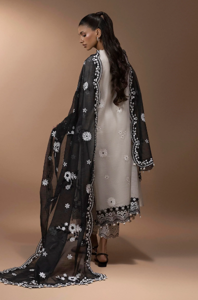 Stitched Beige & Black Embroidered Shirt