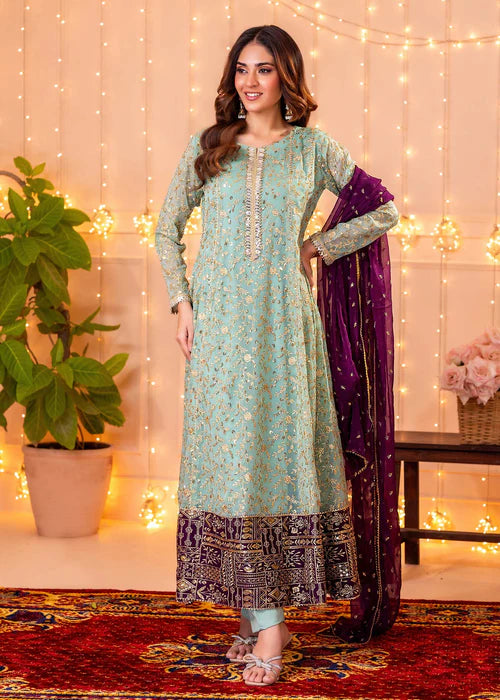 Ayesha Closet Aqua Chiffon Pishwas Set