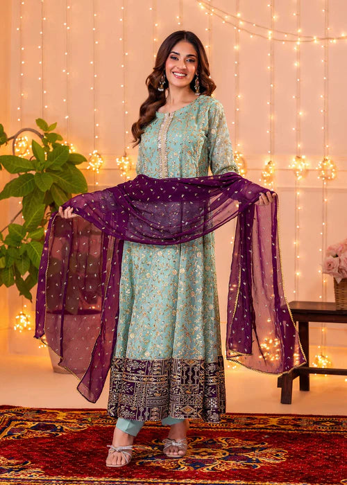 Ayesha Closet Aqua Chiffon Pishwas Set