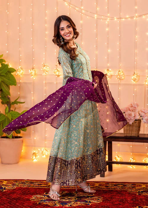 Ayesha Closet Aqua Chiffon Pishwas Set
