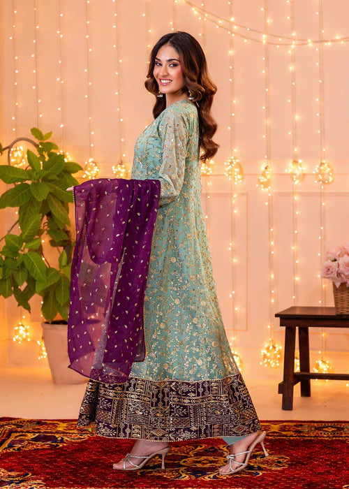 Ayesha Closet Aqua Chiffon Pishwas Set