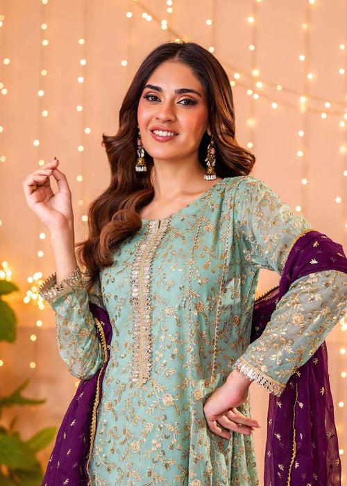 Ayesha Closet Aqua Chiffon Pishwas Set
