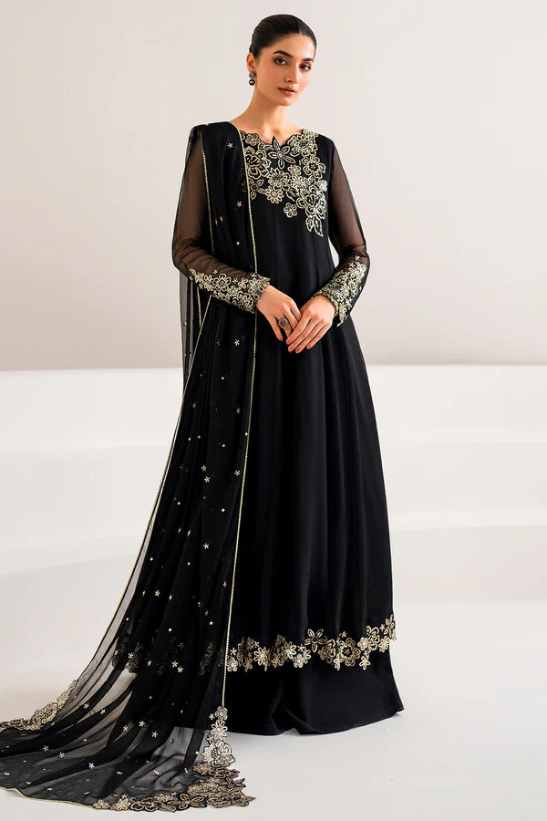 Onyx Black Luxury Stitched Chiffon Frock Outfit