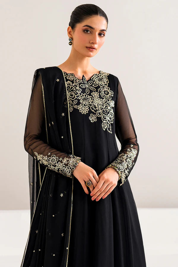 Onyx Black Luxury Stitched Chiffon Frock Outfit
