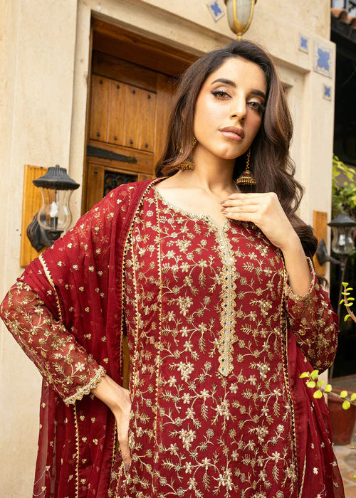 Ayesha Closet - Sawariya Maroon Chiffon Embroidered Pishwas