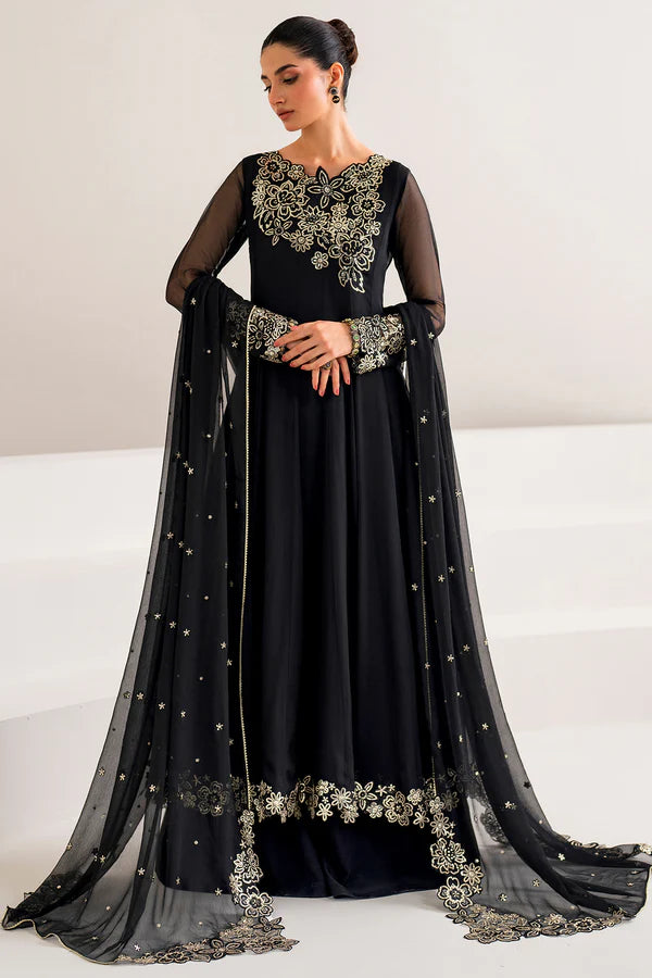 Onyx Black Luxury Stitched Chiffon Frock Outfit