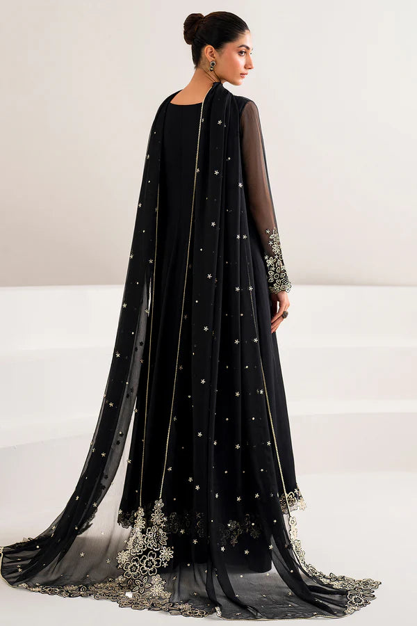 Onyx Black Luxury Stitched Chiffon Frock Outfit