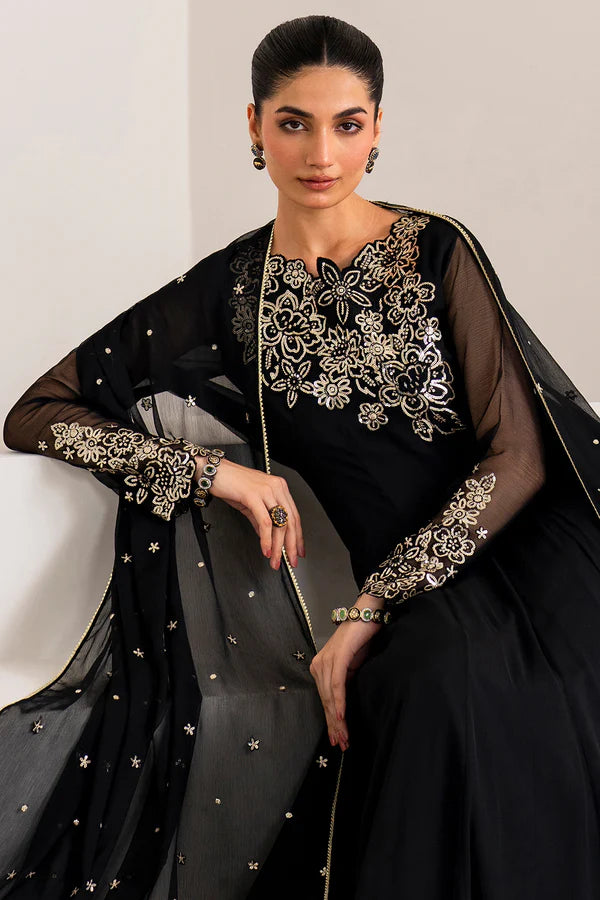 Onyx Black Luxury Stitched Chiffon Frock Outfit