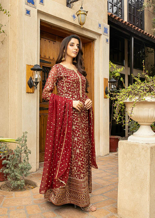 Ayesha Closet - Sawariya Maroon Chiffon Embroidered Pishwas