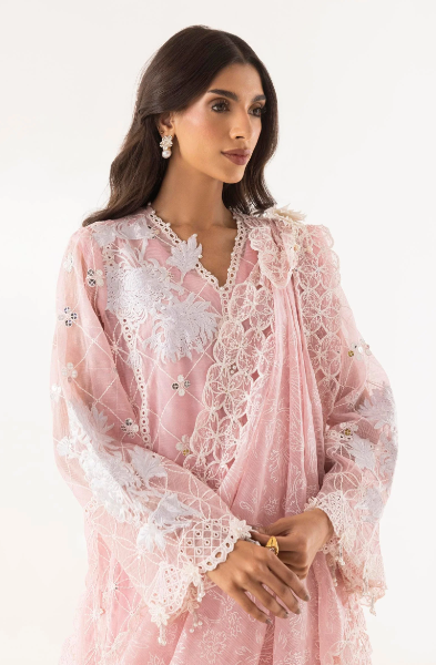 Stitched Pink Embroidered Slub Shirt + Culotte + Dupatta