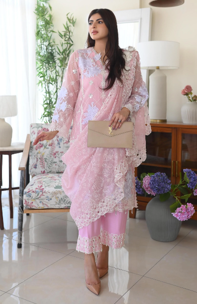 Stitched Pink Embroidered Slub Shirt + Culotte + Dupatta