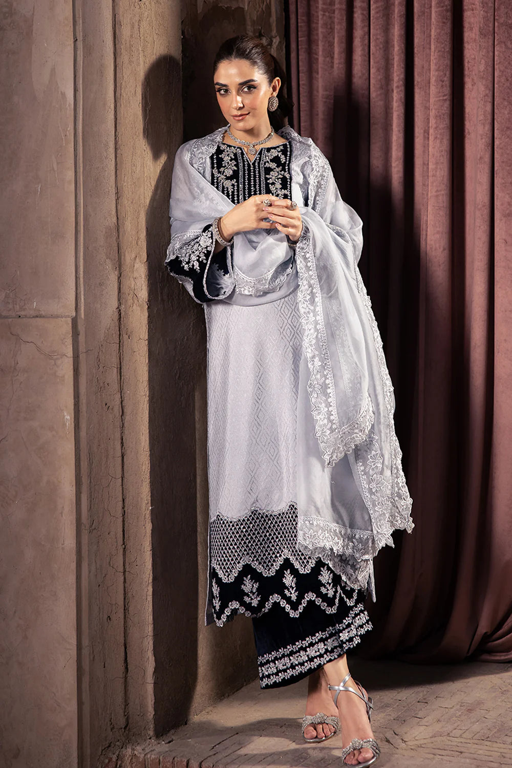 Celestial Silver – Silver Grey Stitched Formal Wear