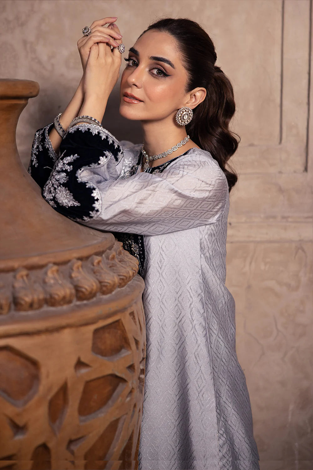 Celestial Silver – Silver Grey Stitched Formal Wear
