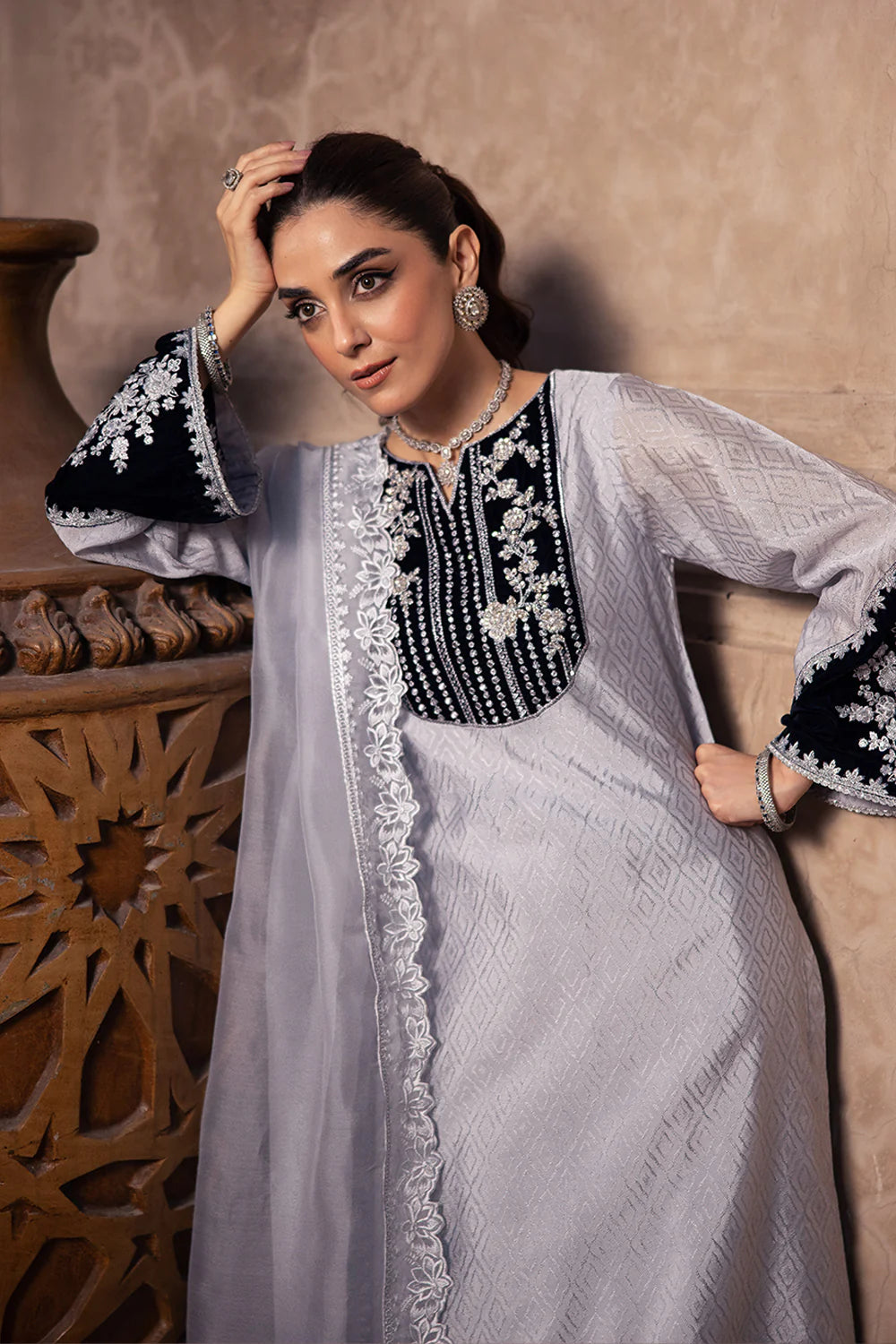 Celestial Silver – Silver Grey Stitched Formal Wear