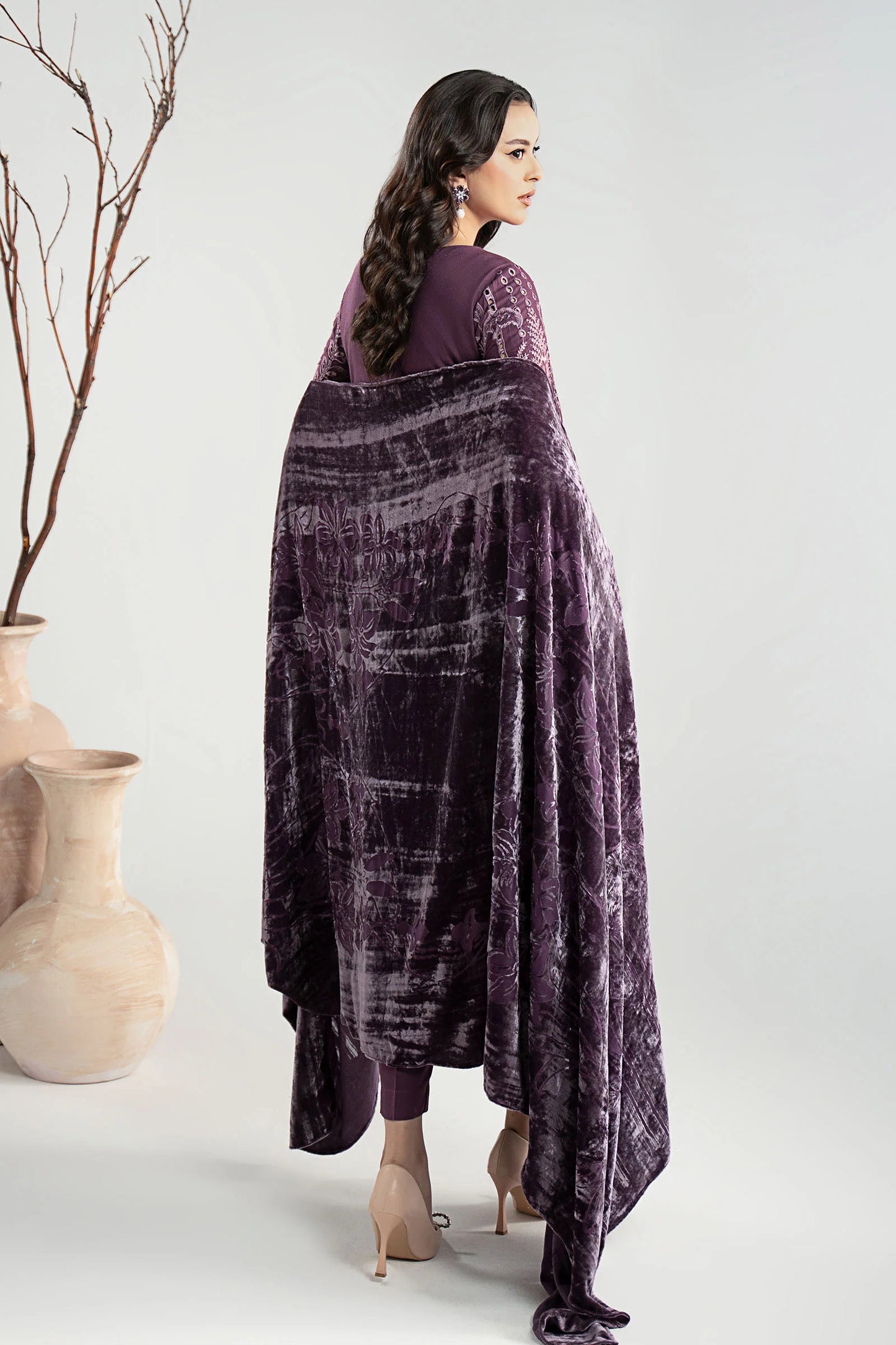 3 Piece Embroidered PURPLE Linen Suit