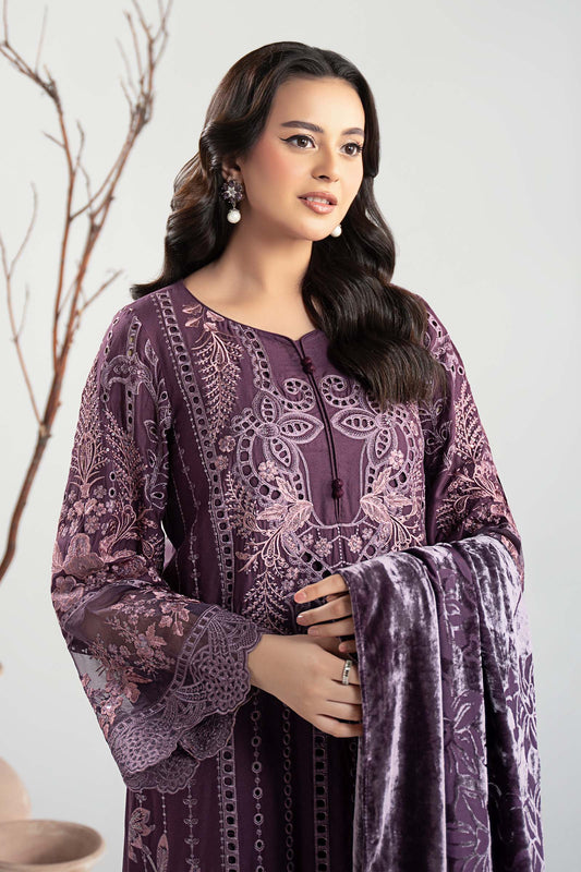 3 Piece Embroidered PURPLE Linen Suit