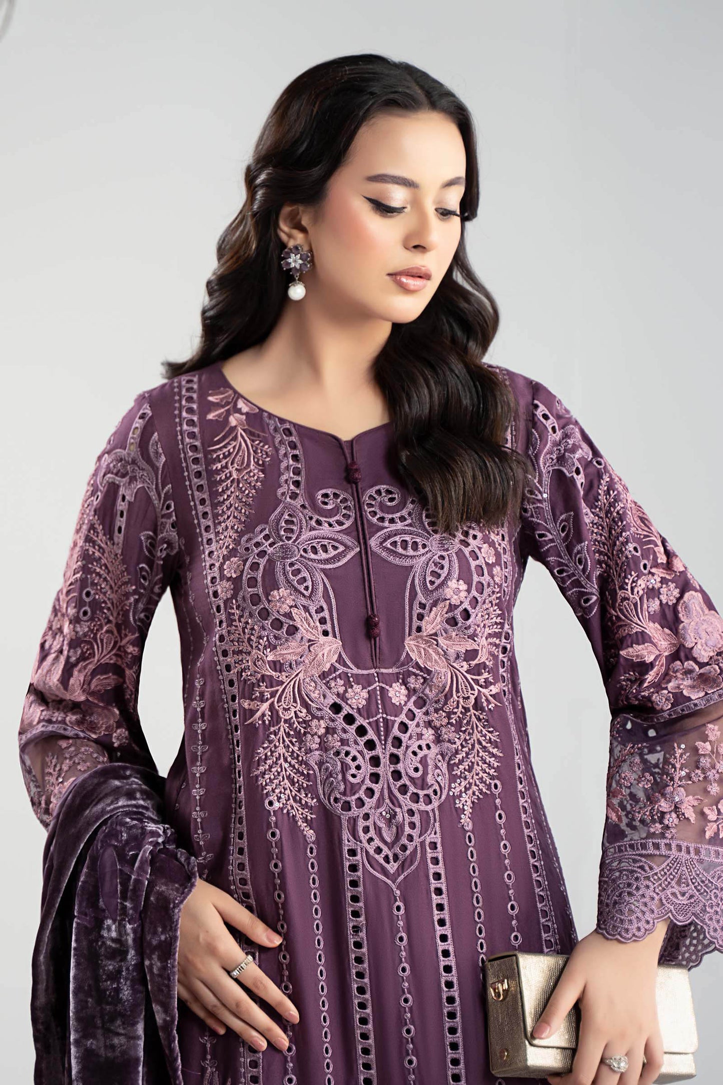 3 Piece Embroidered PURPLE Linen Suit