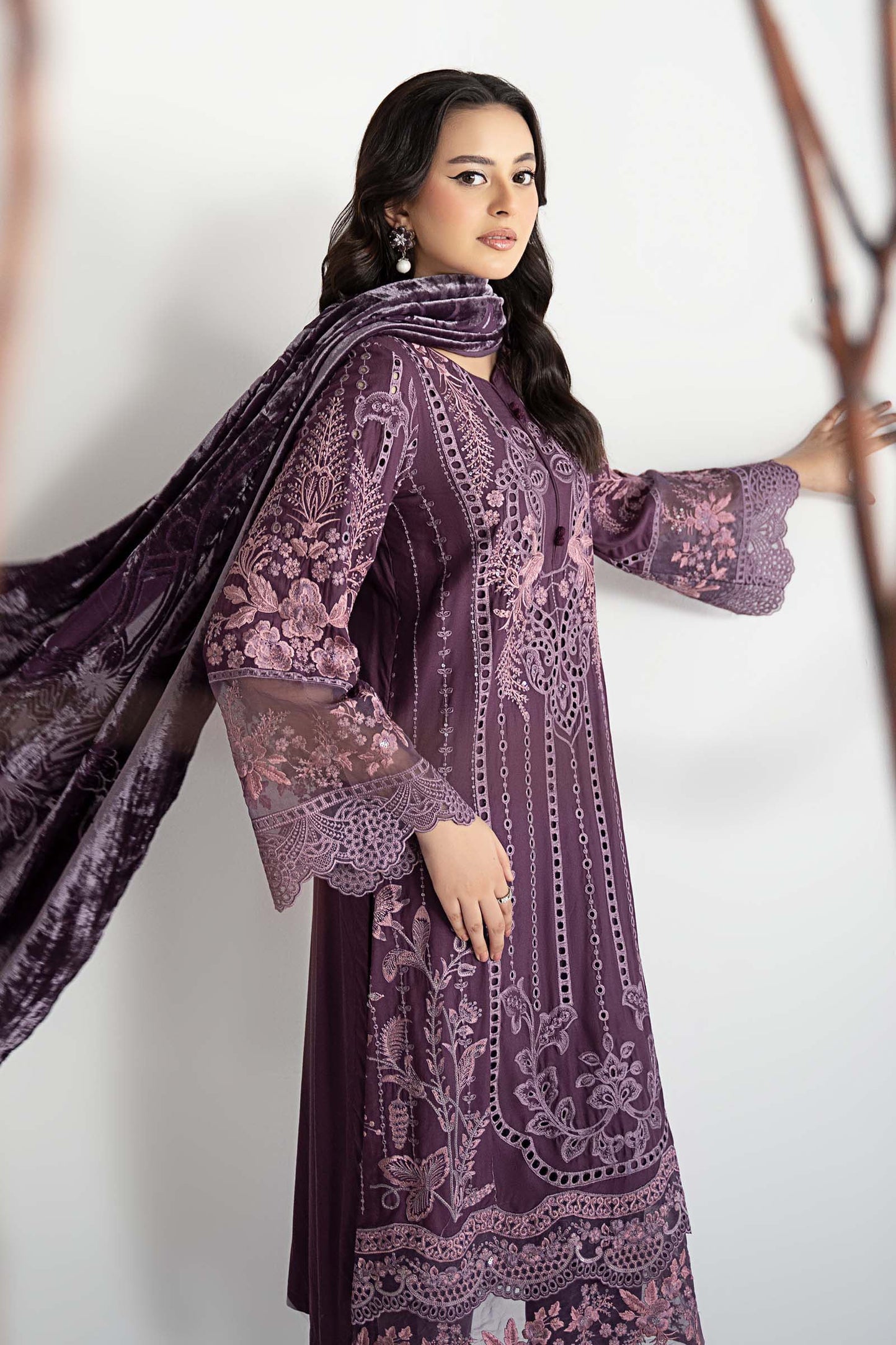 3 Piece Embroidered PURPLE Linen Suit