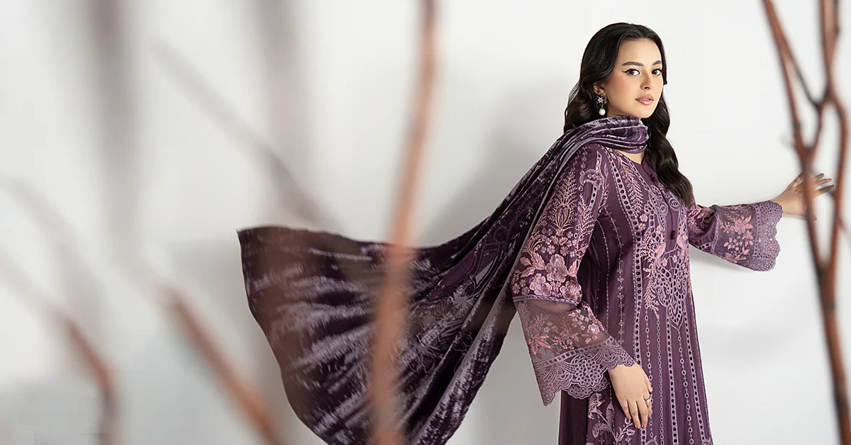 3 Piece Embroidered PURPLE Linen Suit
