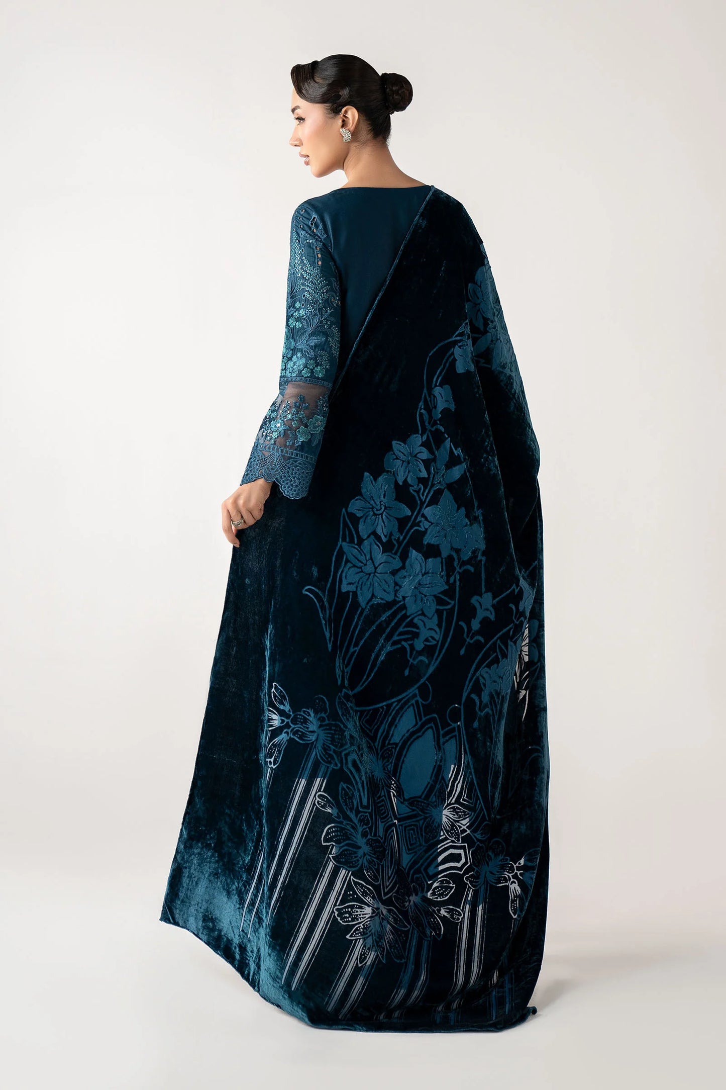 3 Piece Embroidered Teal Linen Suit