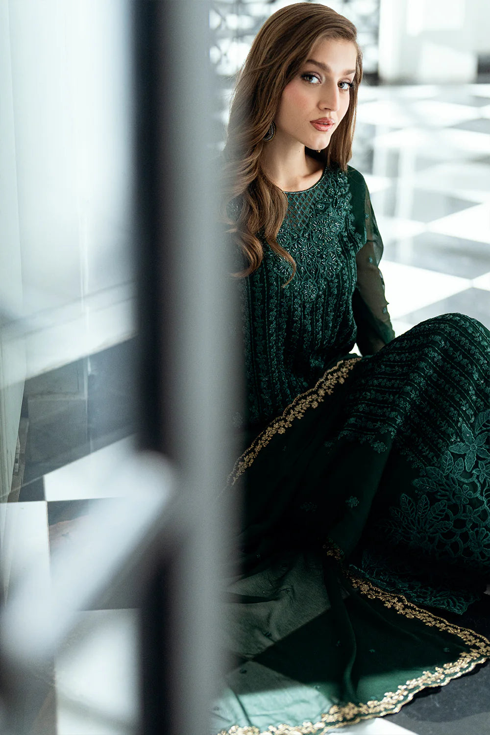 Emerald Whisper – Luxury Formal Stitched Chiffon Dress