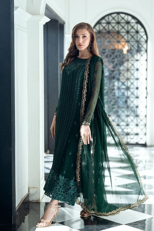 Emerald Whisper – Luxury Formal Stitched Chiffon Dress