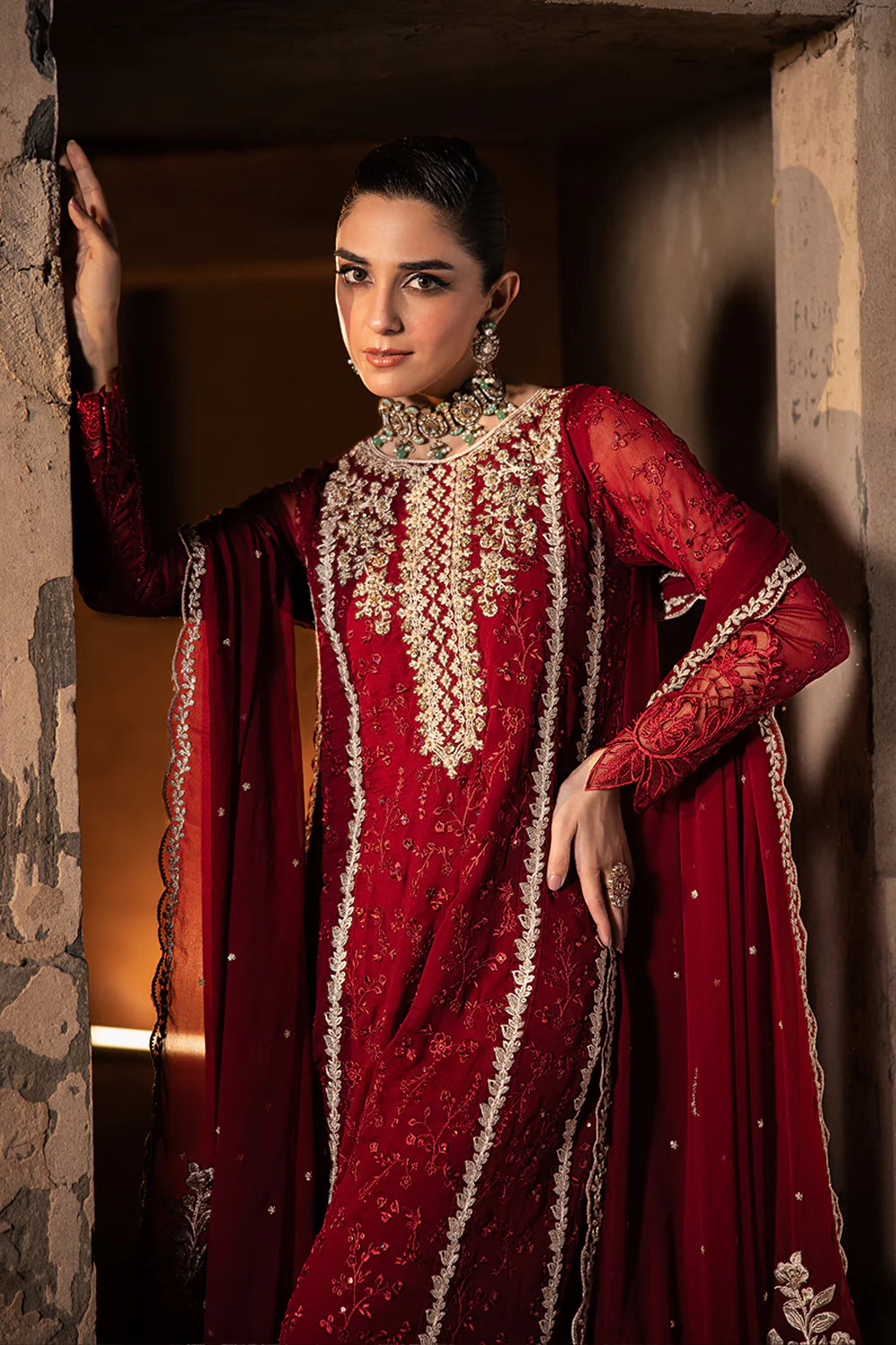 Royal Crimson Stitched Formal Wear